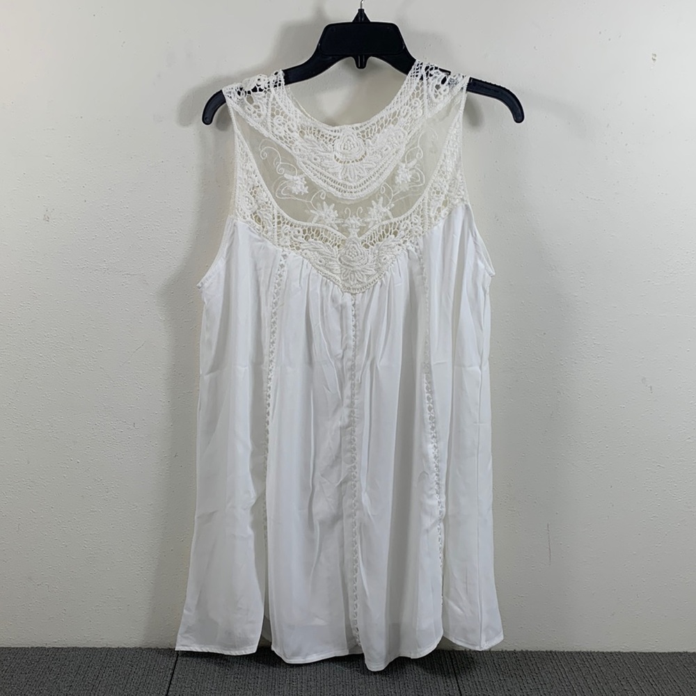 Leo Rosi Hanna Mini Dress Womens Size S White Sheer Crochet Lace Sleeveless Top
